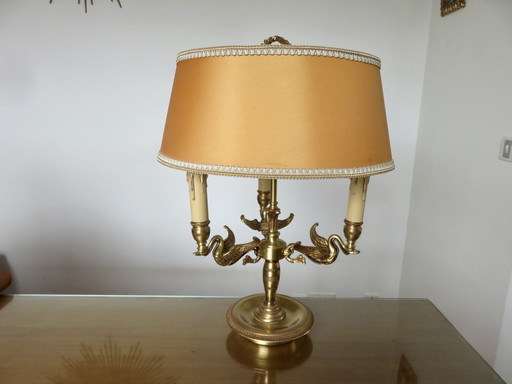 Lampe Lucien Gau Style Empire, En Bronze Massif Doré À L'Or Vif