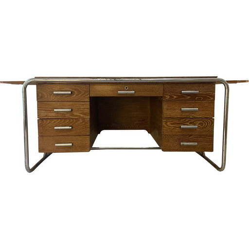 Scrivania vintage in rovere tinto e cromo di Marcel Breuer, 1930