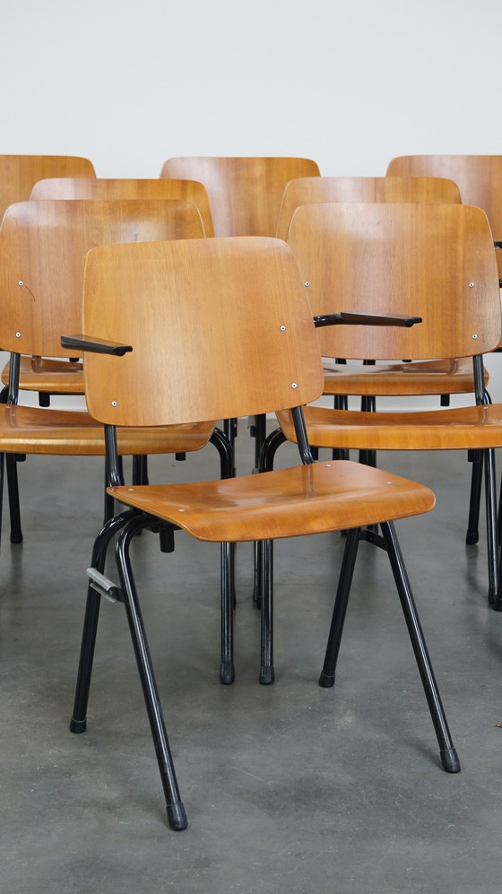 Image 1 of 12 Vintage Dutch Design Marko School/Canteen/Dining Chairs With Armrests