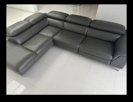 Divano angolare Chateau d'Ax "Baltic" - Pelle grigio scuro + reclinabile elettrico