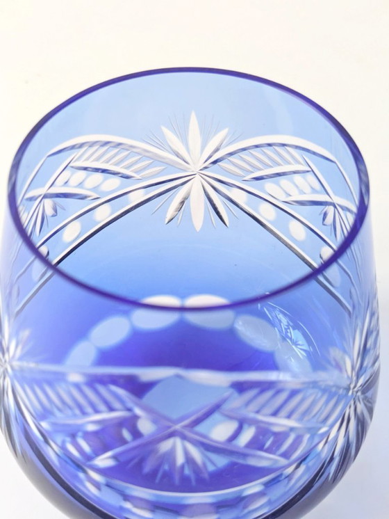 Image 1 of Vintage Cobalt Blue Cut Glass Goblets, Römer Style, Set of 4