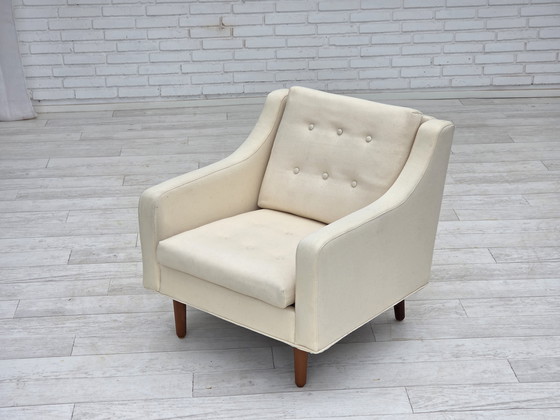 Image 1 of 1970er Danish Lounge Chair, Möbelwolle, Teakholzbeine