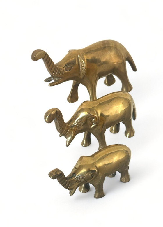 Image 1 of Vintage 1970s Brass Elephant Elephant Decoration Gold Color