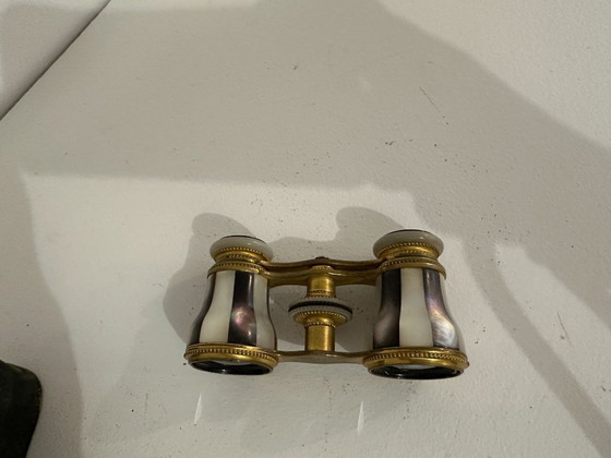 Image 1 of Antique Brass and Mother-of-Pearl Theater Binoculars, with Original Case