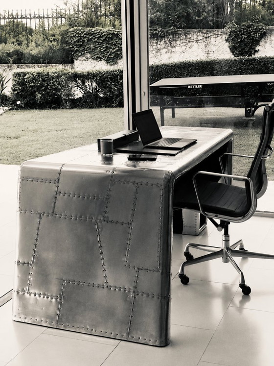 Restoration Hardware Aviator Scrivanie, Alluminio Lucido, Legno, Argentato, Vintage (foto 3 di 5)