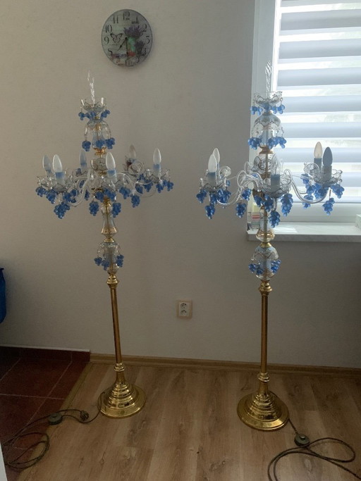 ZELDZAAM PAAR TSJECHISCHE KUNST GLAZEN VLOERLAMPEN – ŽELEZNOBRODSKÉ SKLO – HANDGEMAAKT