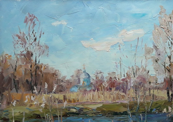 Peinture à l'Huile Originale Église de Campagne Rivière Yezuch – Peintures et dessins, Canvas (photo 4 of 8)