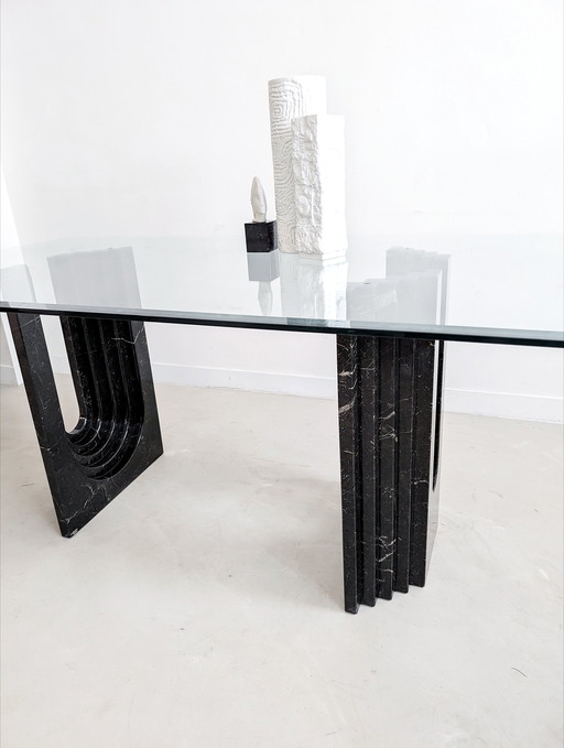 Table de salle à manger Cattelan en verre et marbre noir par Carlo Scarpa