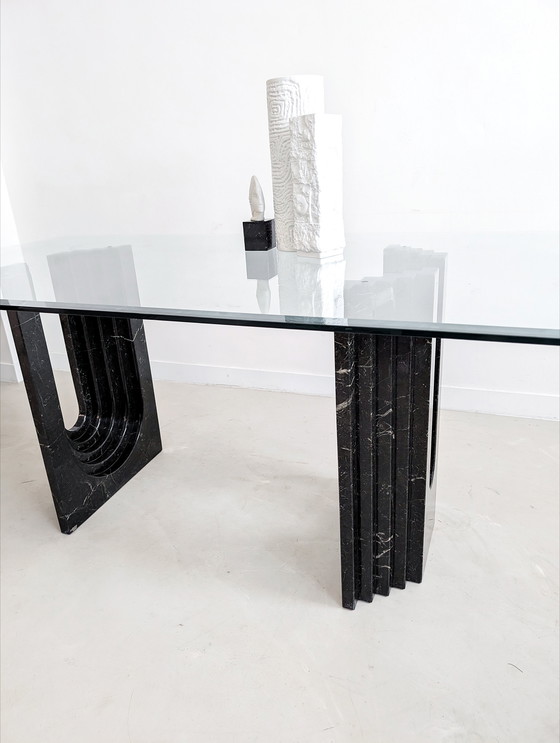 Image 1 of Table de salle à manger Cattelan en verre et marbre noir par Carlo Scarpa