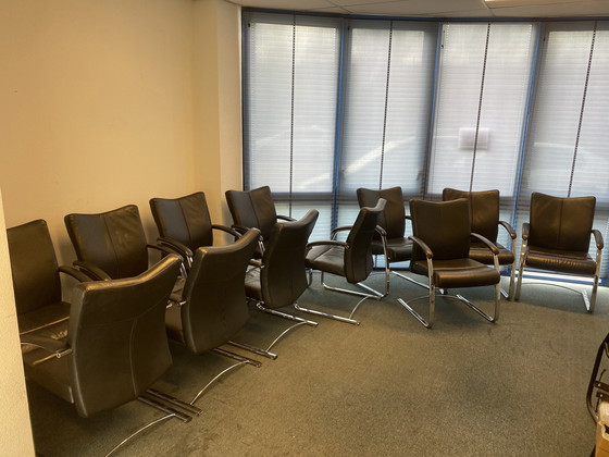 Image 1 of Stoelen eetkamer kantoor viasit leer chroom luxe stoel