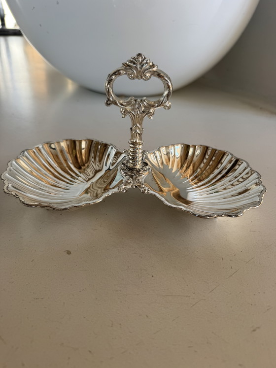 Image 1 of Présentoir coquillage métal argenté vintage