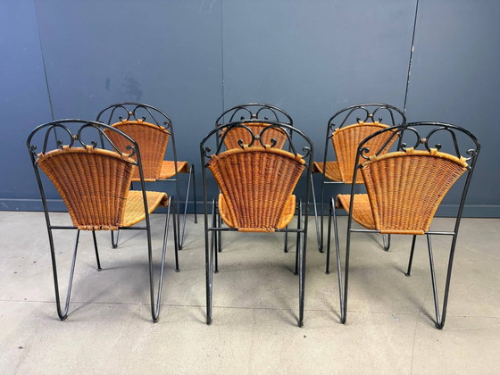 Wicker chairs by Frederick Weinberg, 1960s, set of 6 – Dining chairs, Rattan, Mid Century Modern (photo 5 of 9)