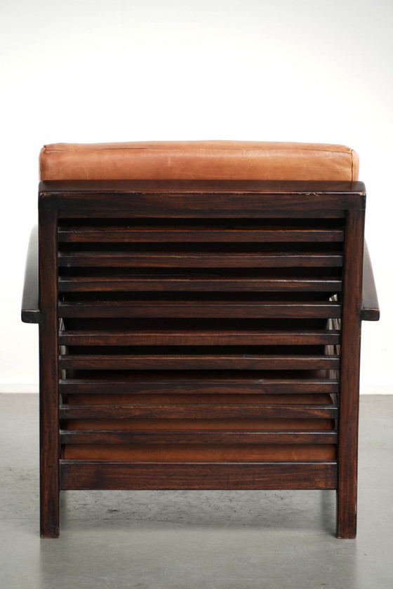 Comfortable and beautiful cognac-colored cowhide leather armchair in luxurious Art Deco design – Klassiek (photo 4 of 12)