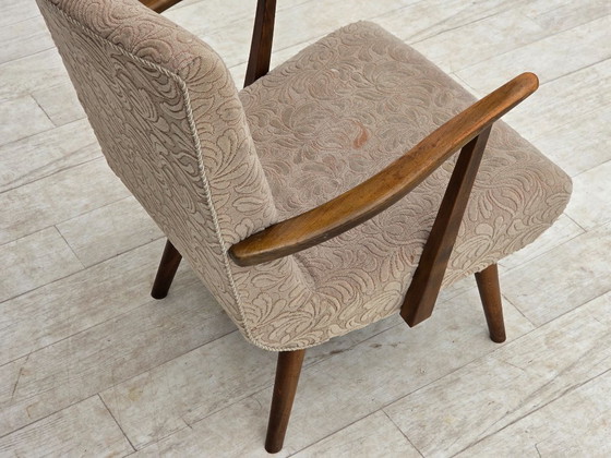 Image 1 of Deense fauteuil uit de jaren 60, bekleed met meubelwol en gemaakt van beukenhout.