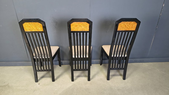 Image 1 of Chaises de salle à manger vintage en loupe de bois et laque, années 1980