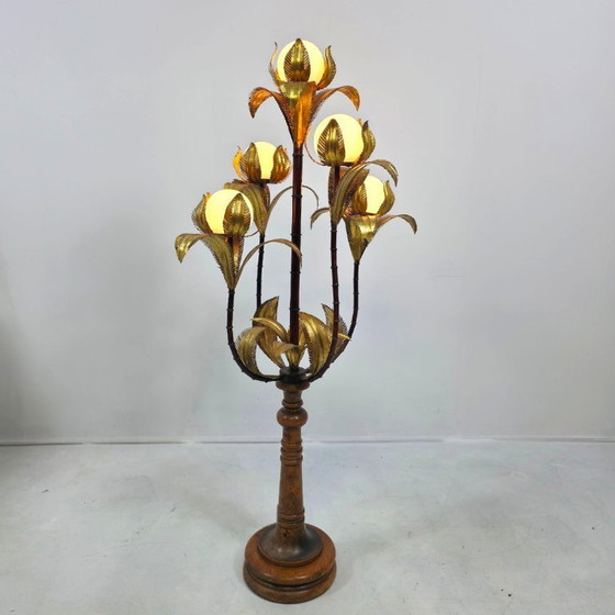 Image 1 of Hollywood Regency Lamp Florentiner Bamboe Palmboom Verguld