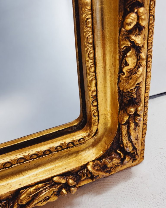 Large Golden Full-Length Mirror with Ornate Crest – Green Square, Wood, Vintage (photo 2 of 8)