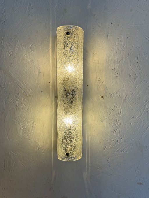 Large Textured Ice Glass Wall Light – Mid-Century Brutalist Elegance