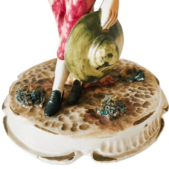 Image 1 of Vintage mid-century Italian Bassano sculpture of a young man with fruit, 1950s, signed