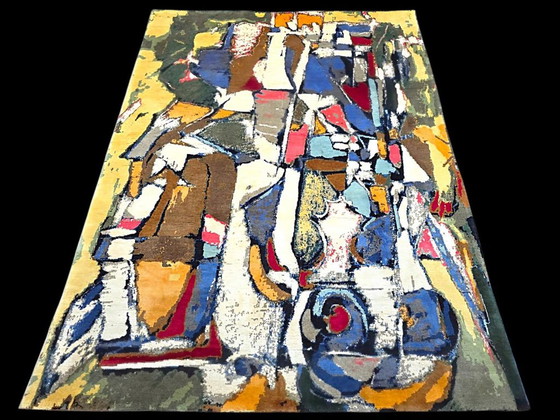 Handgeknoopt wollen tapijt – Abstracte kunst geïnspireerd op André Lanskoy (260x190cm) (102x75in) (photo 5 of 9)