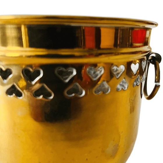 Image 1 of Vaso da fiori vintage in ottone dorato con cuori, anni '50