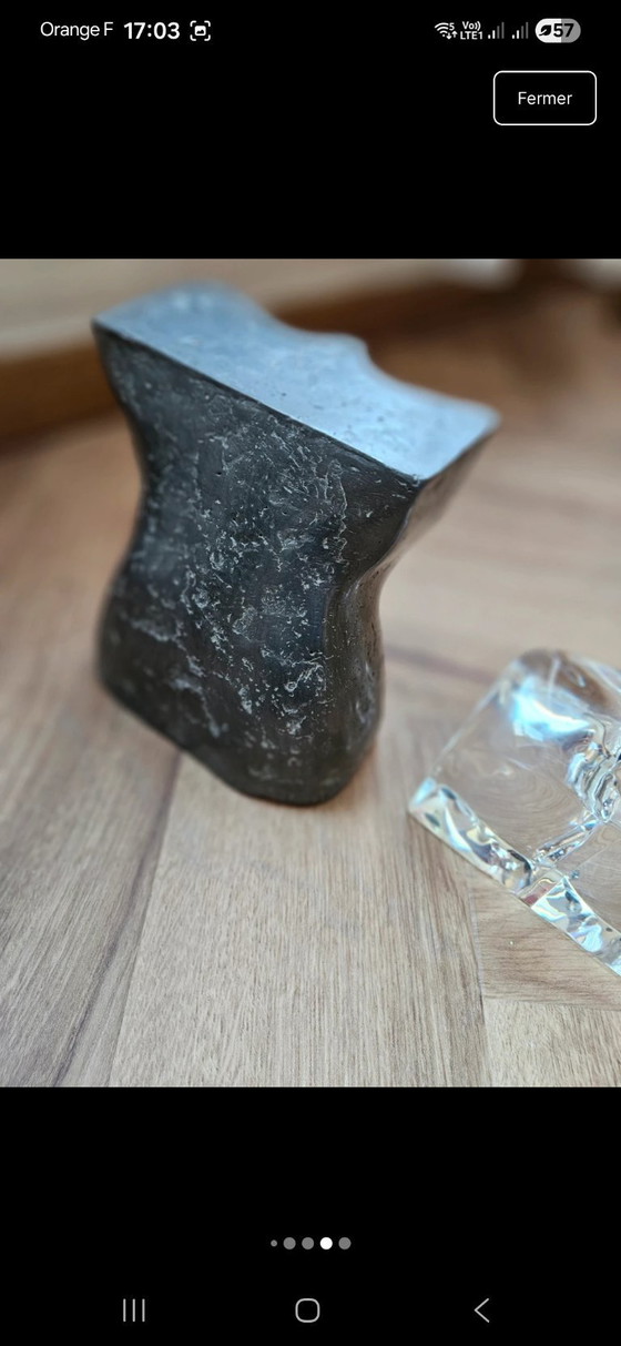 Image 1 of Monumental anthropomorphic sculpture, hybrid face in solid crystal and raw metal, 11 kg