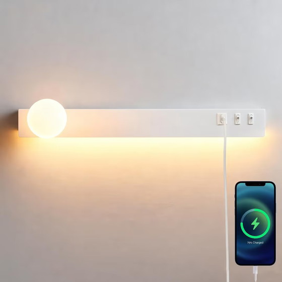 Applique Murale LED 12W avec Éclairage Indirect et USB, Appliques murales, Métal, Blanc, Modern (photo 4 sur 5)