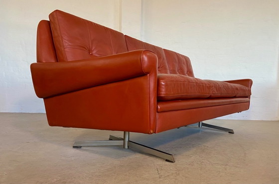 Image 1 of CANAPÉ 3 PLACES SVEND SKIPPER VINTAGE DANOIS EN CUIR COGNAC ET CHROMÉ