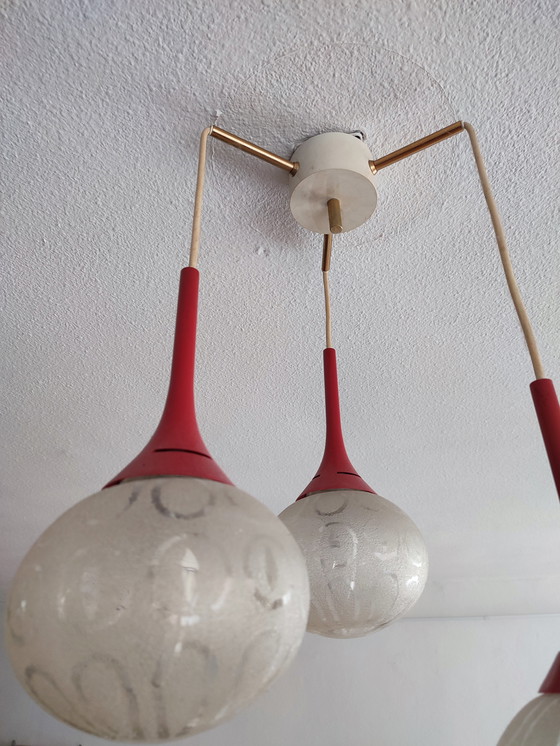 Image 1 of Lampe vintage 3 ampoules en verre cascade Space Age rouge