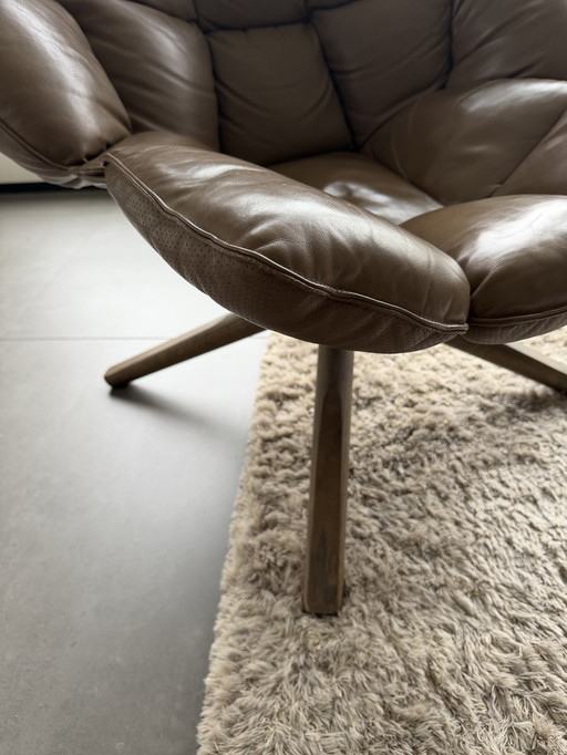 B&B Italia Husk Leather Swivel Armchair with Ottoman