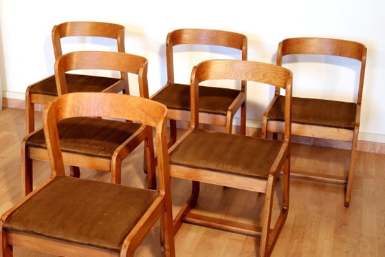 Image 1 of Chaises de salle à manger vintage Willy Rizzo pour Mario Sabot, velours marron, lot de 6, Italie années 1970