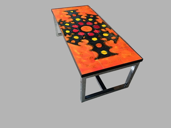 Image 1 of Mesa de centro Belarti con panel de azulejos de cerámica y estructura cromada, Bélgica, años 60-70.