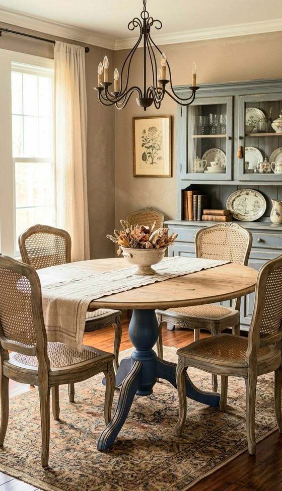 Extendable Round Table with Central Pedestal Base – Country Chic Style - Interior's Creation – Interior’s (photo 14 of 15)