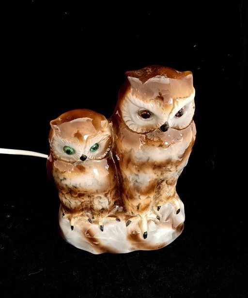Vijftiger jaren porseleinen lampje met twee uilen