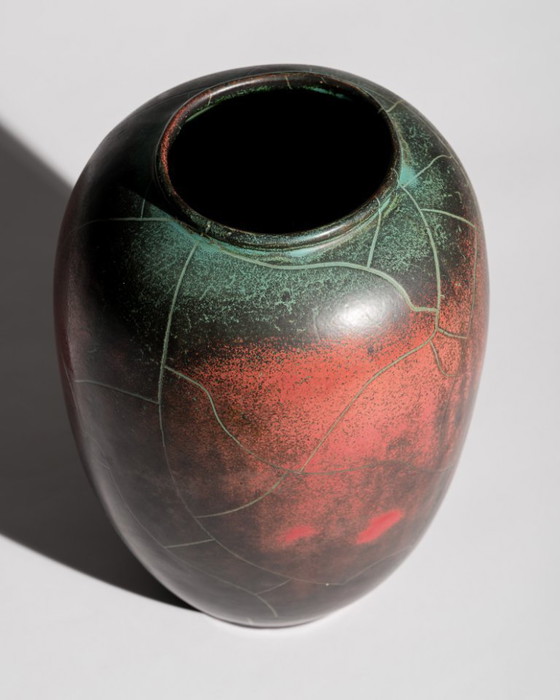 Image 1 of Pair of Paul Dresler Grootenburg Copper Reduction Glaze Studio Ceramic Vases – Germany, ca. 1940s-1950s Art Deco Bauhaus