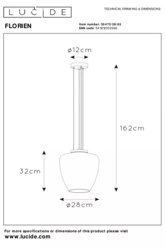 Image 1 of Lucide FLORIEN - Pendant light - Ø 28 cm - 1xE27 - Amber