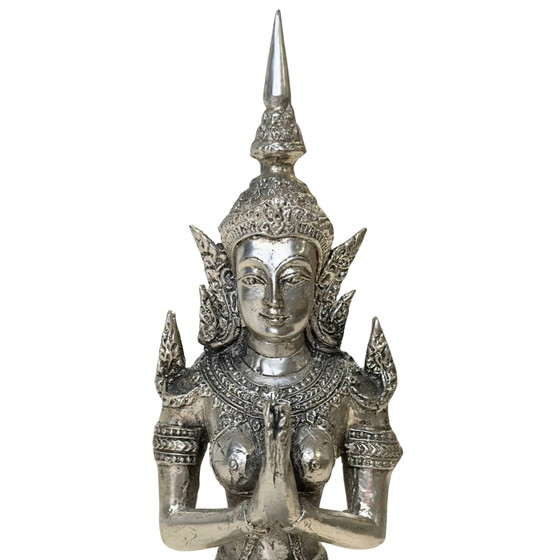 Versilbertes Thai Thepanom Engelspaar – Tempelwächter – 18 cm & 17 cm – Bildhauerei, Metal (photo 9 of 10)