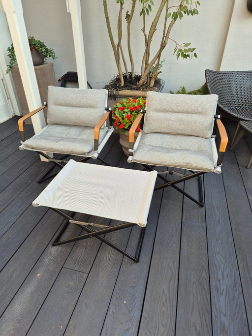 4X Dedon Seax Stoelen en 2X Voetenbankjes, incl. kussens en beschermhoezen