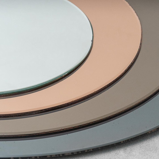 Vintage round mirror with concentric smoked circles Italian design 1970s – Glass (photo 2 of 8)