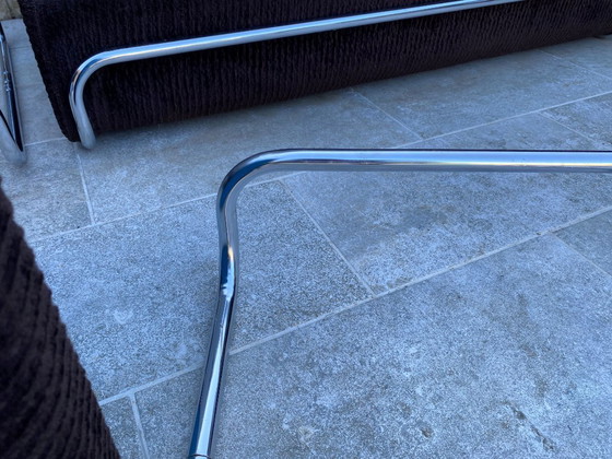 Image 1 of Divano da salotto modulare poltrona poggiapiedi stile Bauhaus in velluto a coste marrone e cromo vintage 1970