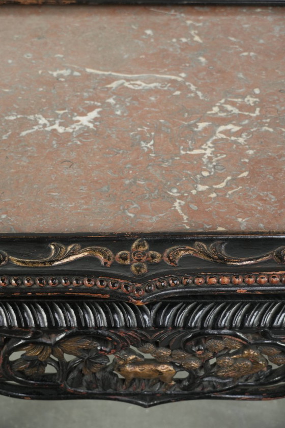 Image 1 of Schitterende niet veel voorkomende kleurrijke antieke Chinese 19e eeuwse houten sidetable/ opiumtafel met een marmeren blad