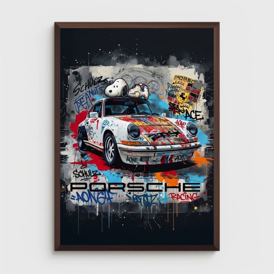 Porsche Snoopy Graffiti Kunstdruck, Kunstdrucke, Leinwand, Holz, Mehrfarbig, Modern (Foto 4 von 5)