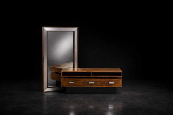 Image 1 of Vintage Mid-Century Scandinavian Modern Ambassador Console with Mirror from Fröseke Nybrofabriken Ab, 1970s, Set of 2