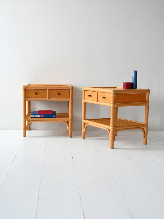 Image 1 of Paar DUX Scandinavische nachtkastjes in bamboe