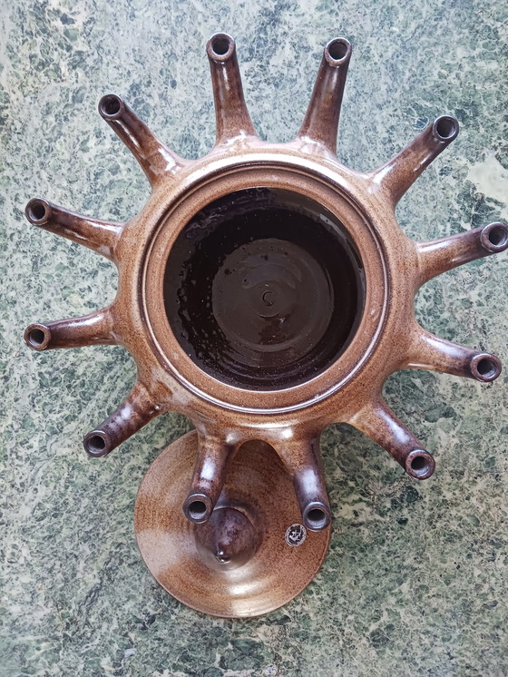 Image 1 of Vaso/lampada a olio in ceramica a forma di tulipano, fatto a mano, anni '70