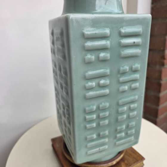 Image 1 of Celadon-glazed 'trigram' vase, late dynasty/early 20th century.