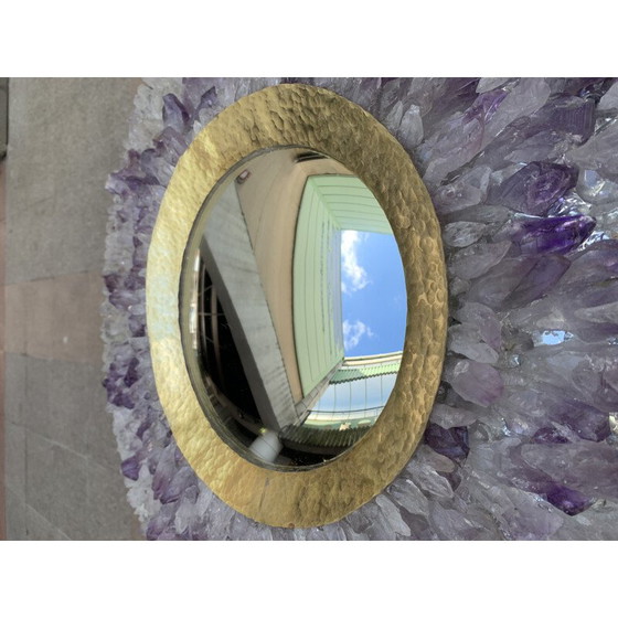 Image 1 of Vintage circular mirror in amethyst and rock crystal