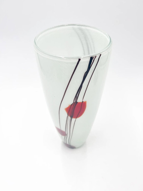 70s White Murano Glass Vase with Red and Black Decorations (photo 11 of 11)
