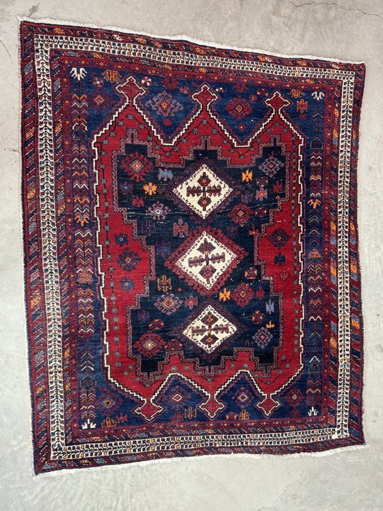 Image 1 of Vintage Hand-Knotted Tribal Wool Rug with Geometric Medallions, Persia / Central Asia, c. 1970s, 160x200 cm