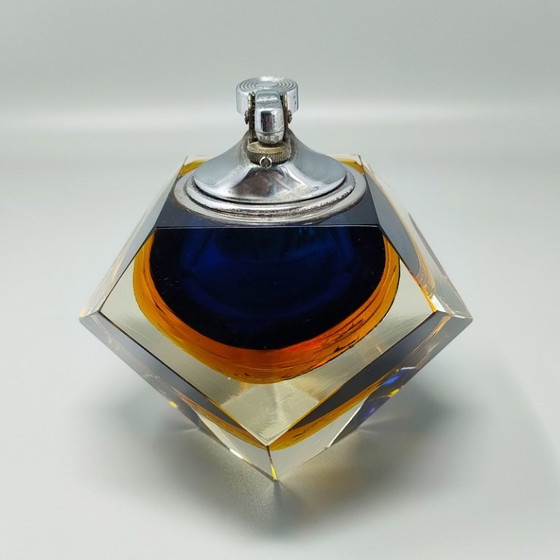 Image 1 of 1960s Stunning Blue Table Lighter in Murano Sommerso Glass By Flavio Poli for Seguso